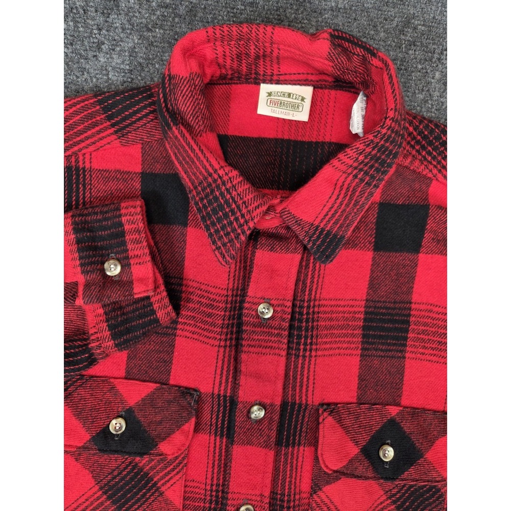 Five Brothers Flannel Shirt Mens Large Tall Red Buffalo Check USA